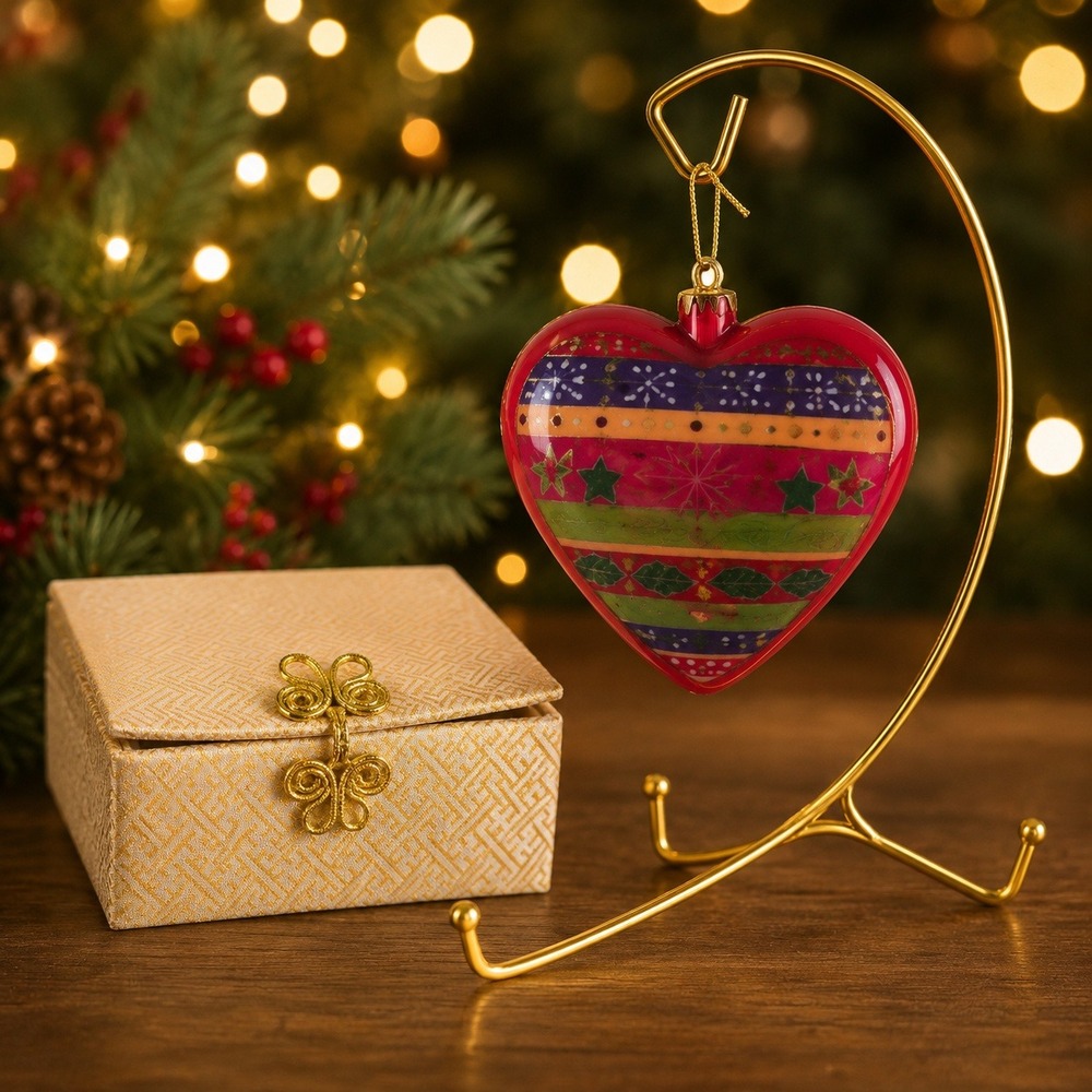 2005 Li Bien Heart Ornament Pier 1 Hand Painted Inside Glass w/ Original Box